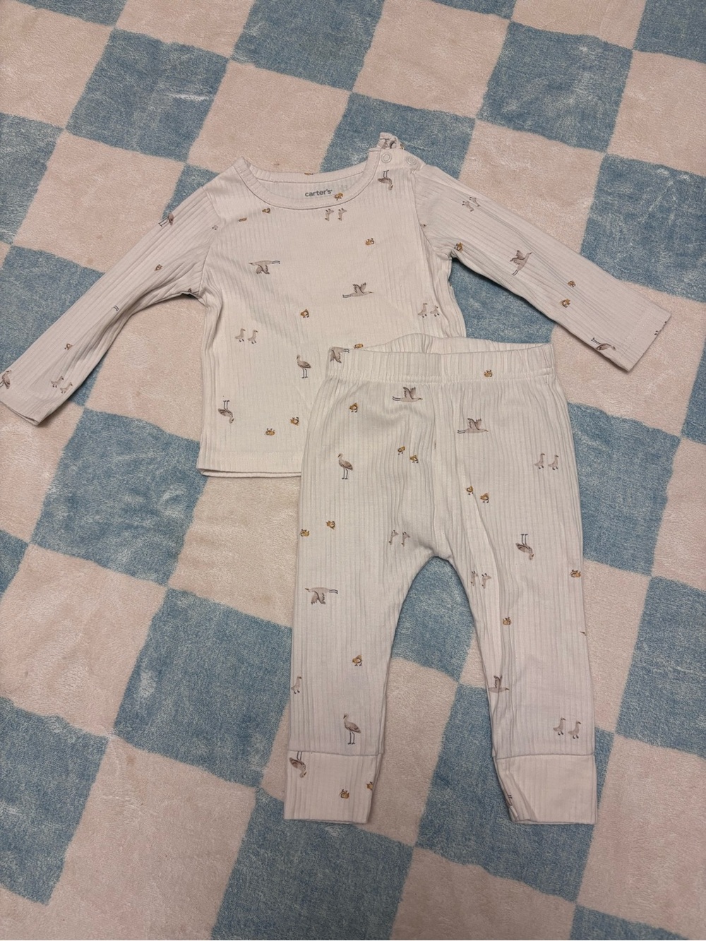 Carter's Cream Ribbed Pajama Set with Tiny Bird Print